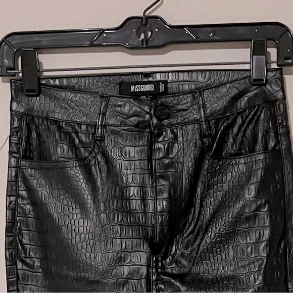 Tall Stassie X Missguided Croc Print Faux Black Leather Trousers - Picture 1 of 16